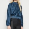 Navy Jacquard Spot Satin Ruffle Back