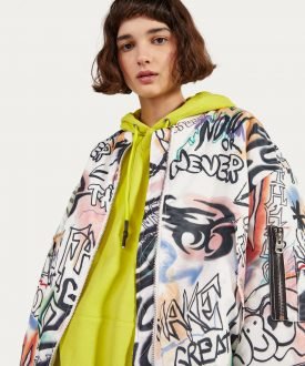 Oversized Printed Bomber Jacket - Image 1