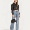 Cropped Faux Leather Jacket