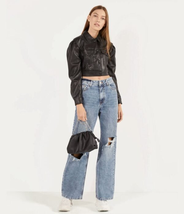 Cropped Faux Leather Jacket - Image 2