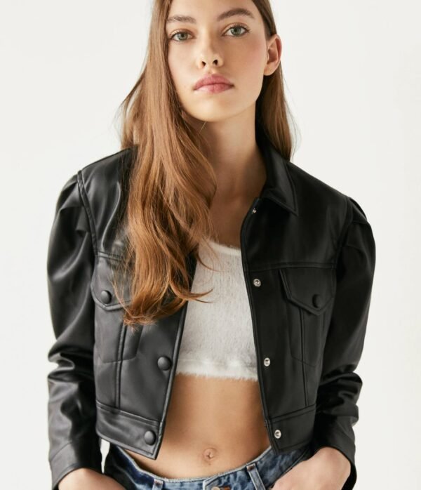 Cropped Faux Leather Jacket