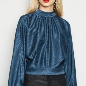 Navy Jacquard Spot Satin Ruffle Back